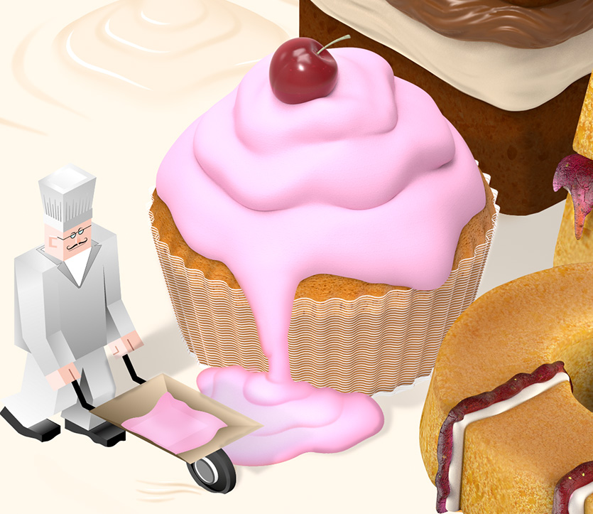 aka illustration - Immediate Media isometric cake artwork detail