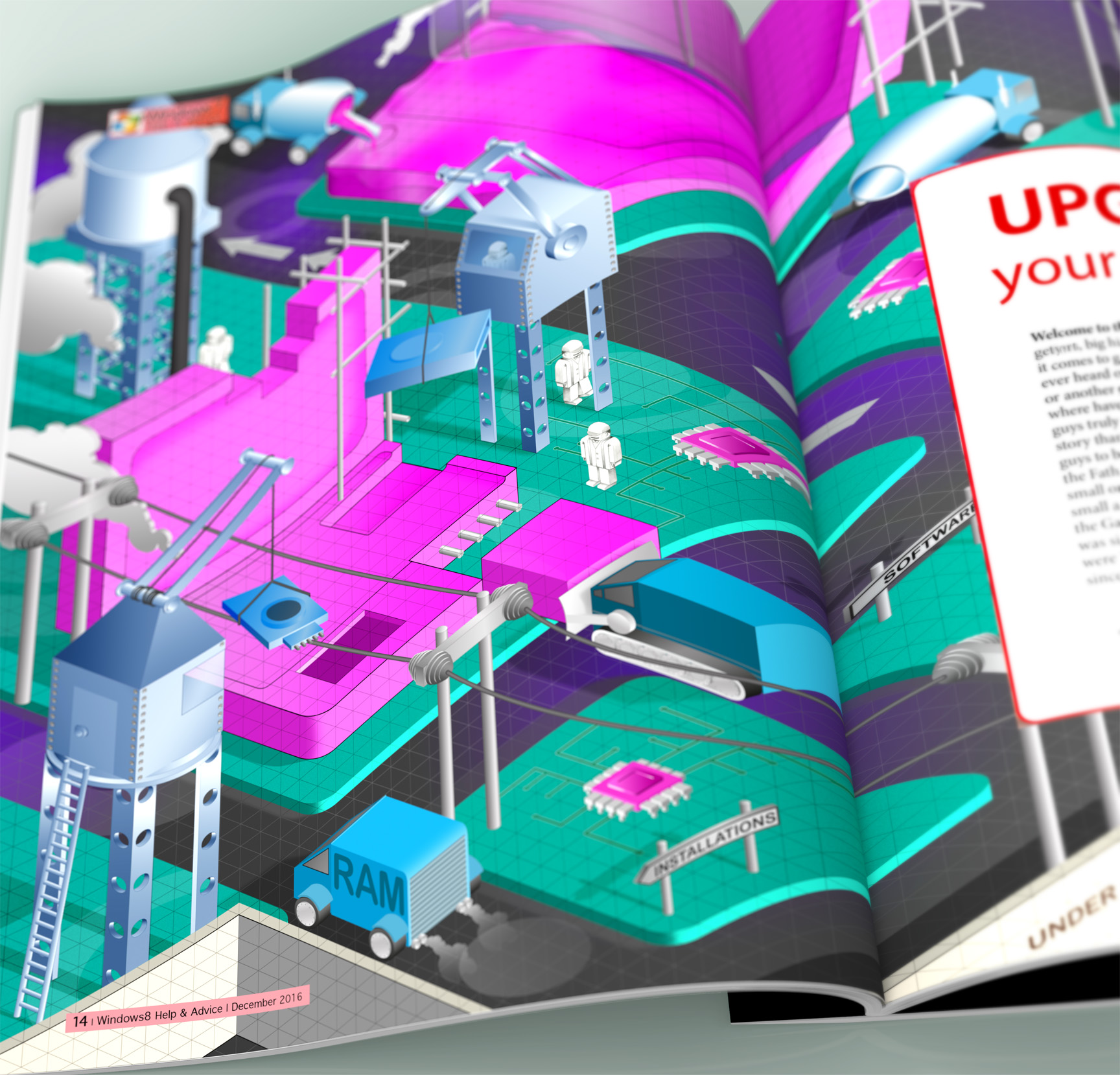 aka illustration - Microsoft computer upgrades artwork layout
